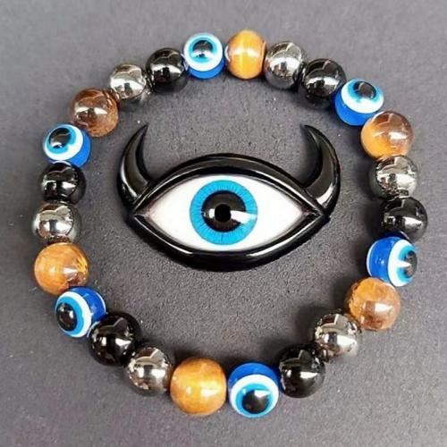 Mal pulsera ojo, Ojo de tigre, con Hematite & Vidrio, Joyería, más colores para la opción, 110x80x10mm, longitud:18 cm, Vendido por UD
