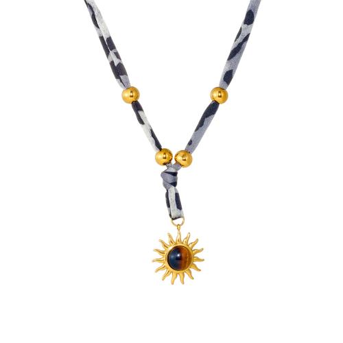 ステンレス鋼のジュエリーネックレス, 304ステンレススチール, とともに タイガーアイ & コットン, ゴールドメッキ, ファッションジュエリー & 女性用, 売り手 パソコン