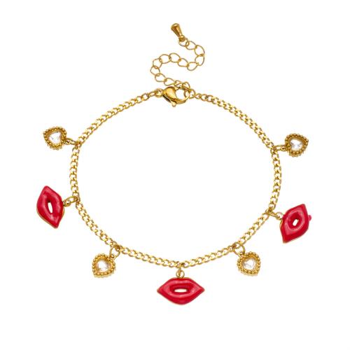 Acero inoxidable Pulsera con dijes, acero inoxidable 304, chapado, diferentes estilos para la opción & para mujer & esmalte & con diamantes de imitación, dorado, Vendido por UD