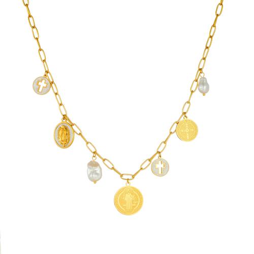 ステンレス鋼のジュエリーネックレス, 304ステンレススチール, とともに プラスチック製パール & アクリル, メッキ, 異なるスタイルを選択 & 女性用 & エナメル & くり抜き, 金色, 売り手 パソコン