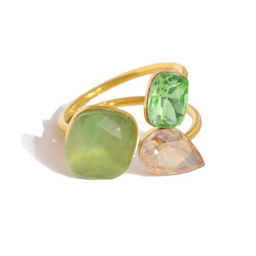 Bague en acier inoxydable Incrusté de zircon, Acier inoxydable 304, avec zircon cubique, Plaqué or 18K, styles différents pour le choix & pour femme & creux, Vendu par PC