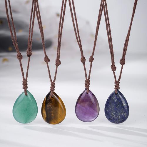 Драгоценный камень Ожерелья, Полудрагоценный камень, с Вощеная хлопок шнур, Связанный вручную, ювелирные изделия моды & различные материалы для выбора & Мужская, продается PC