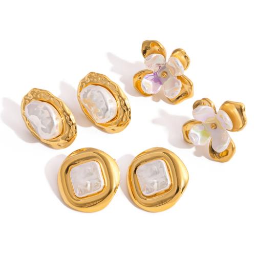 Серьги из нержавеющей стали, Нержавеющая сталь 304, с Акрил, Форма цветка, 18K позолоченный, ювелирные изделия моды & разные стили для выбора & Женский, продается PC