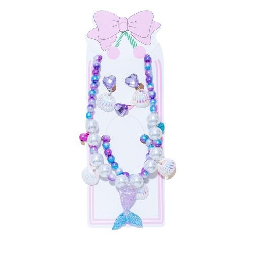 Colier et Bracelets d'enfants en plastique , perle de plastique, pendant de baisse de boucle d'oreille & bague, anneau & Bracelet & collier, bijoux de mode & pour les enfants, couleurs mélangées, Vendu par fixé