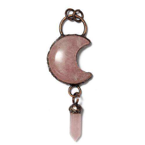 Gemstone Brass Pendants, Natural Stone, with Brass, Moon, plated, DIY 