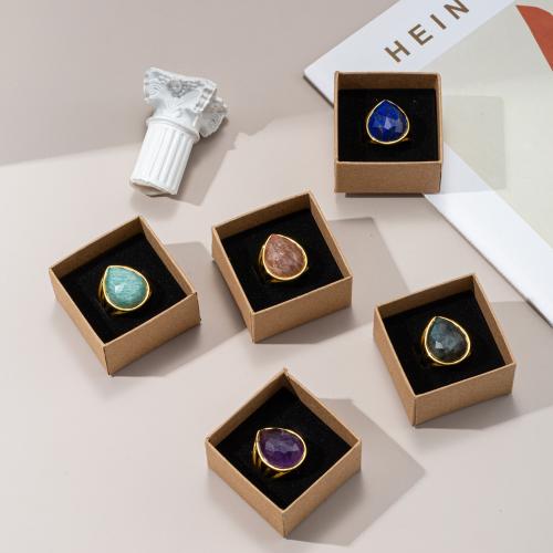 Gemstone Zinc Alloy Finger Ring, Natural Stone, with Zinc Alloy, gold color plated, fashion jewelry 