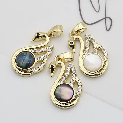 Brass Shell Pendants, with Shell, Swan, plated, DIY & with rhinestone, golden 
