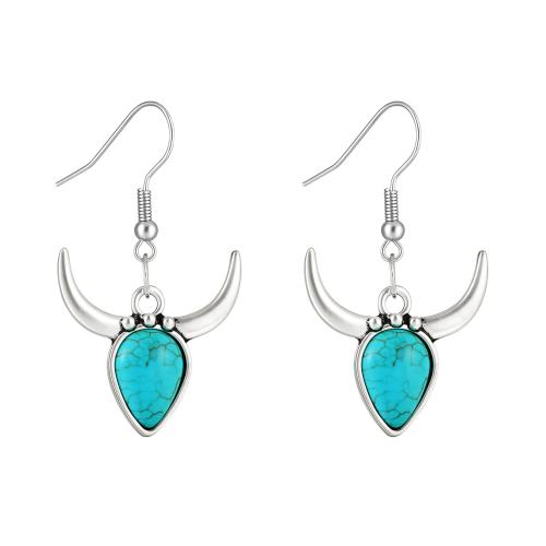 Zinc Alloy Drop Earring, with Synthetic Turquoise, plated, fashion jewelry & for woman, silver color 