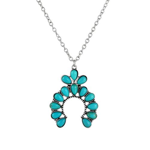 Zinc Alloy Necklace, with Synthetic Turquoise, plated, fashion jewelry & for woman, silver color 