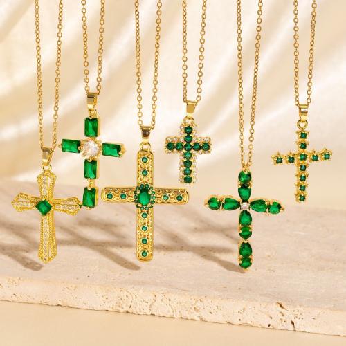 キュービックジルコンマイクロパヴェブラスネックレス, 銅, クロス, 18Kゴールドメッキ, 異なるスタイルを選択 & マイクロパヴェジルコニア & 女性用, 売り手 パソコン