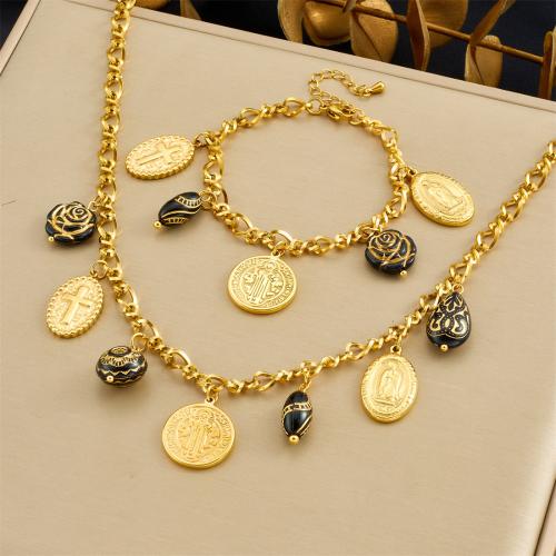 Parures de bijoux en acier inoxydable, Acier inoxydable 304, avec Acrylique, Placage, bijoux de mode & styles différents pour le choix & pour femme, doré, Vendu par PC