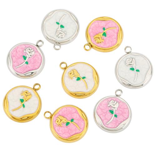 Emaille Edelstahl Anhänger, 304 Edelstahl, Rose, plattiert, DIY, keine, 4PCs/Tasche, verkauft von Tasche