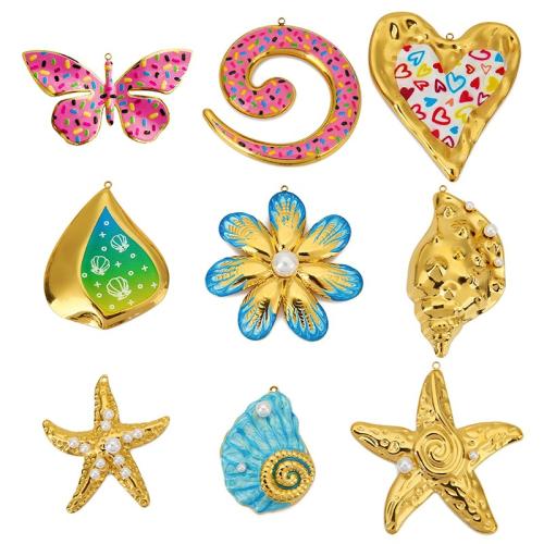 Enamel Stainless Steel Pendant, 304 Stainless Steel, with Plastic Pearl, plated, DIY 