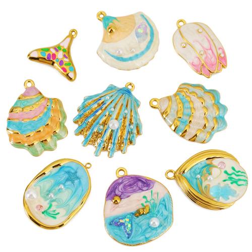 Enamel Stainless Steel Pendant, 304 Stainless Steel, with Plastic Pearl, Shell, plated, DIY 