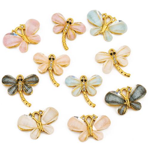 Resin Stainless Steel Pendant, 304 Stainless Steel, with Resin, Butterfly, plated, DIY & micro pave cubic zirconia 