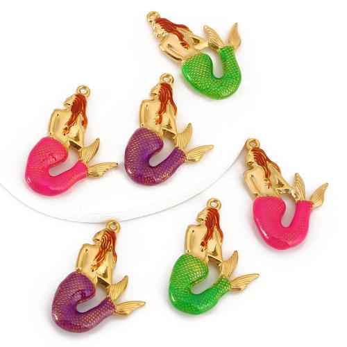 Enamel Stainless Steel Pendant, 304 Stainless Steel, Mermaid, plated, DIY 