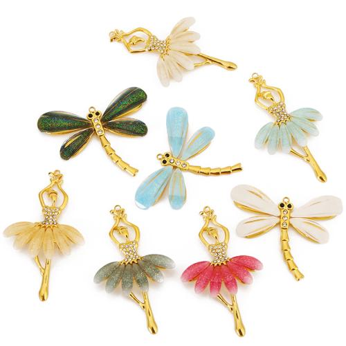 Pendentifs en acier inoxydable strass, Acier inoxydable 304, avec résine, Placage, DIY & pavé de micro zircon, plus de couleurs à choisir Vendu par sac