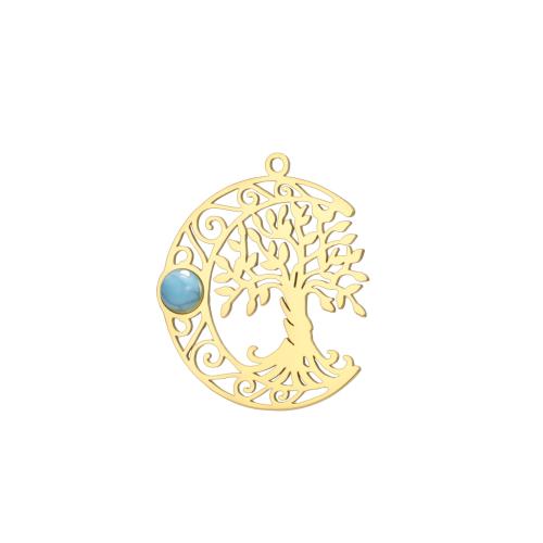 Stainless Steel Hollow Pendant, 304 Stainless Steel, with turquoise, Tree, plated, DIY 