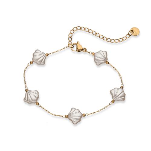 Acier inoxydable 304 bracelet, avec coquille blanche, Placage de couleur d'or, styles différents pour le choix & pour femme, Vendu par PC