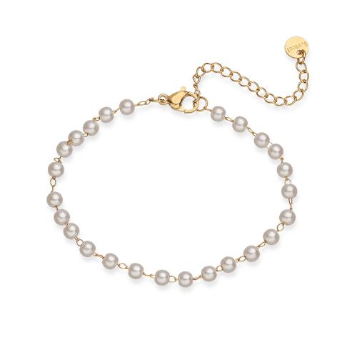 Acier inoxydable 304 bracelet, avec perle de plastique, Placage de couleur d'or, styles différents pour le choix & pour femme, Vendu par PC