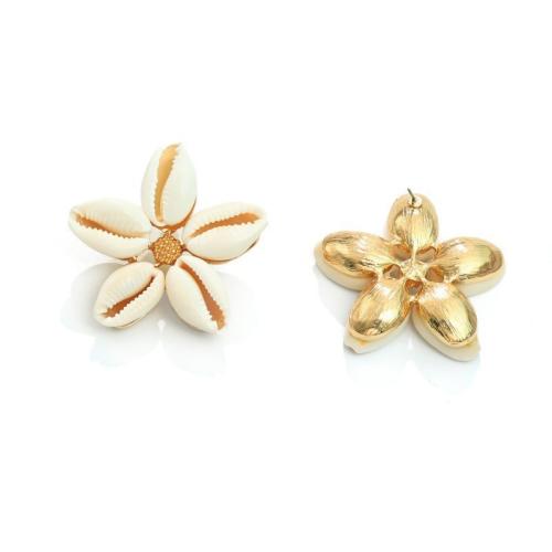 Zinc Alloy Drop Earring, with Shell, Flower, gold color plated, Bohemian style & for woman 