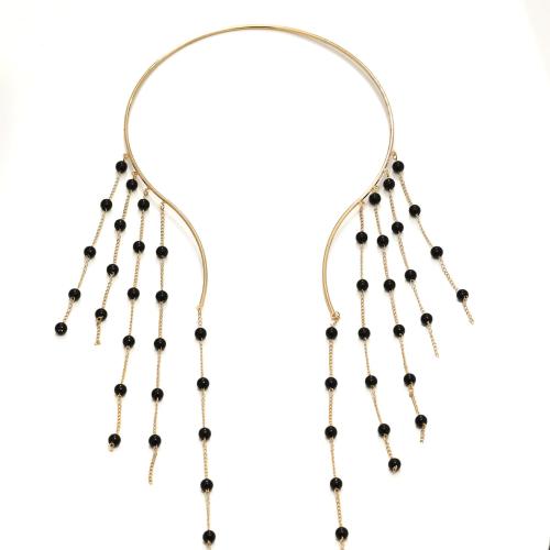 Zinc Alloy Collar, with Plastic Pearl, Tassel, gold color plated, fashion jewelry & for woman 
