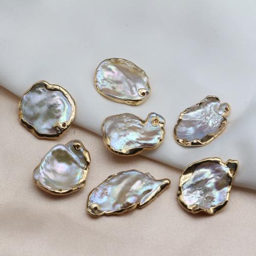 Cultured Freshwater Pearl Brass Pendant, with Brass, Baroque, gold color plated, DIY 9-11mm 