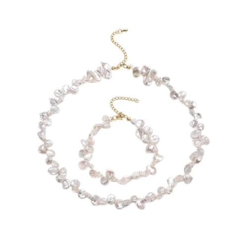 Ensembles de bijoux de perle d'eau douce en laiton, perle d'eau douce cultivée, Bracelet & collier, avec laiton, Baroque, Placage de couleur d'or, bijoux de mode, plus de couleurs à choisir, 4-5mm cm, Vendu par PC[