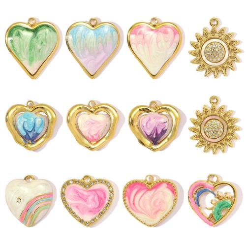 Enamel Stainless Steel Pendant, 304 Stainless Steel, with Shell, gold color plated, DIY & with rhinestone 