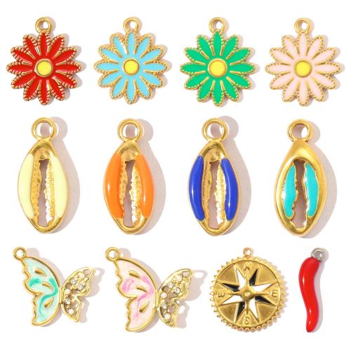 304 Stainless Steel Pendant, gold color plated, DIY & enamel & with rhinestone 