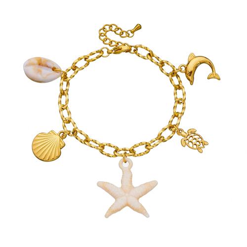 Acero inoxidable Pulsera con dijes, acero inoxidable 304, con resina & Acrílico, chapado, Joyería & para mujer, dorado, Vendido por UD