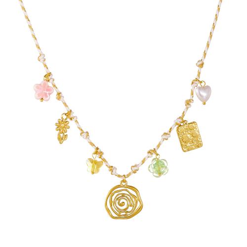 ステンレス鋼のジュエリーネックレス, 304ステンレススチール, とともに 綿糸 & プラスチック製パール & アクリル, ゴールドメッキ, 女性用 & エナメル & くり抜き, 売り手 パソコン