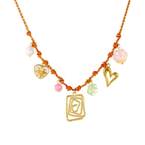 ステンレス鋼のジュエリーネックレス, 304ステンレススチール, とともに 綿糸 & プラスチック製パール & アクリル, ゴールドメッキ, 女性用 & ライン石のある & くり抜き, 売り手 パソコン