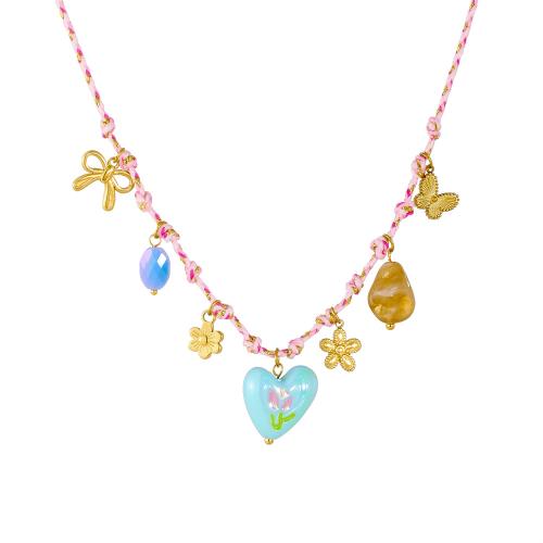 ステンレス鋼のジュエリーネックレス, 304ステンレススチール, とともに 綿糸 & 樹脂 & アクリル, ゴールドメッキ, ファッションジュエリー & 女性用 & エナメル, 売り手 パソコン