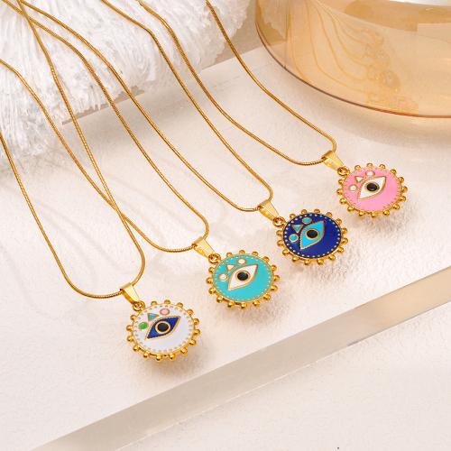 Collier Evil Eye bijoux, Acier inoxydable 304, Placage de couleur d'or, bijoux de mode & pour femme & émail, plus de couleurs à choisir, Vendu par PC