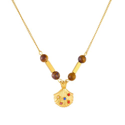 ステンレス鋼のジュエリーネックレス, 304ステンレススチール, とともに タイガーアイ, ゴールドメッキ, ファッションジュエリー & 女性用 & ライン石のある, 売り手 パソコン