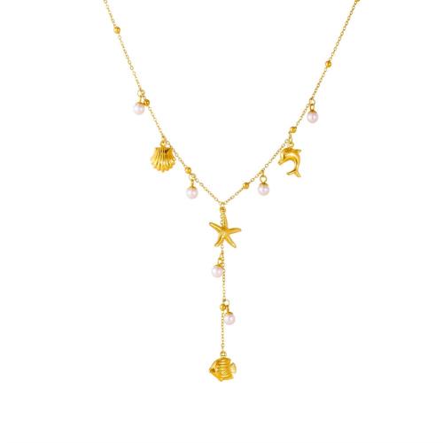 ステンレス鋼のジュエリーネックレス, 304ステンレススチール, とともに プラスチック製パール, メッキ, ファッションジュエリー & 異なるスタイルを選択 & 女性用, 金色, 売り手 パソコン