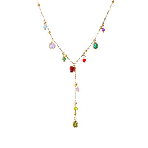 ステンレス鋼のジュエリーネックレス, 304ステンレススチール, とともに ガラス, ゴールドメッキ, ファッションジュエリー & 女性用 & ライン石のある, 売り手 パソコン