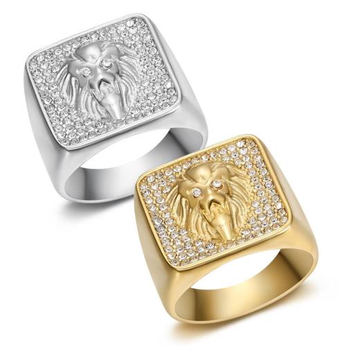 Strass Edelstahl Fingerring, 304 Edelstahl, plattiert, verschiedene Größen vorhanden & für den Menschen & mit Strass, keine, verkauft von PC