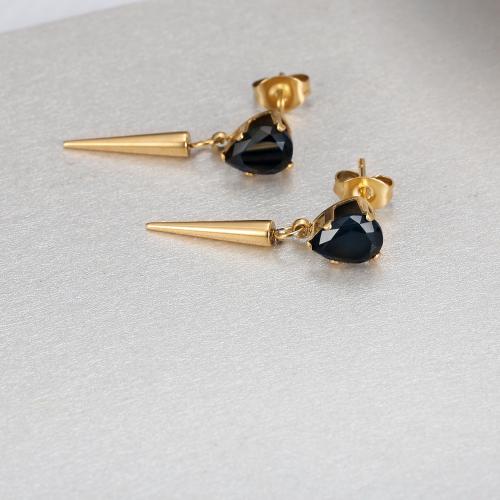 Boucle d'oreille goutte inox, Acier inoxydable 304, avec zircon cubique, Placage, bijoux de mode & pour femme, doré, Vendu par paire