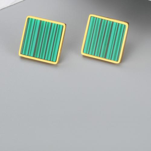 Серьги из нержавеющей стали, Нержавеющая сталь 304, с Акрил, Площади, Другое покрытие, ювелирные изделия моды & Мужский, Золотой продается Пара