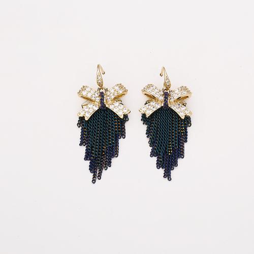Fashion Fringe Boucles d'oreilles, laiton, Placage, bijoux de mode & pavé de micro zircon & pour femme, Vendu par paire