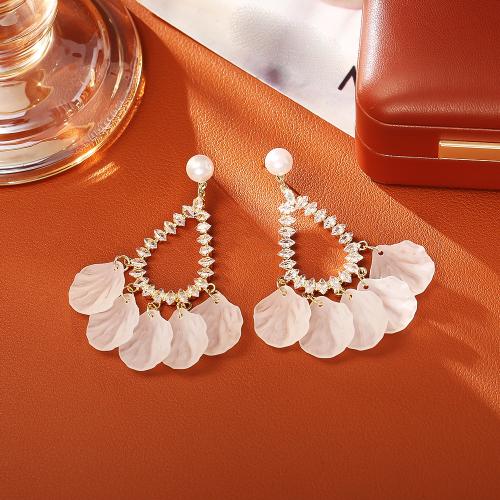 Cubic Zircon Brass Earring, with Shell, gold color plated, micro pave cubic zirconia & for woman & hollow 