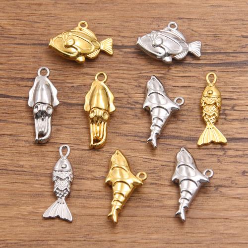 Pendentifs d'animaux en acier inoxydable , Acier inoxydable 304, poisson, Placage, DIY, plus de couleurs à choisir Vendu par sac