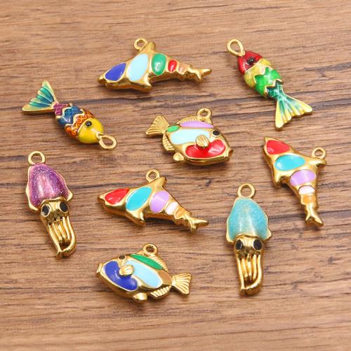 Enamel Stainless Steel Pendant, 304 Stainless Steel, Fish, plated, DIY 