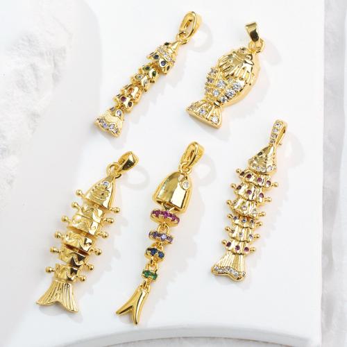 Cubic Zirconia Micro Pave Brass Pendant, Fish, plated, DIY & micro pave cubic zirconia 