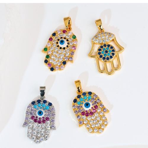 Moda Mal Ojo Pendiente, metal, Mano, chapado, Bricolaje & micro arcilla de zirconia cúbica, más colores para la opción, Vendido por UD