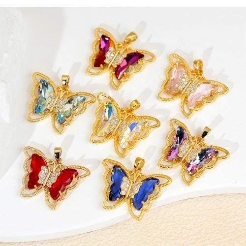 Crystal Brass Pendants, with Crystal, Butterfly, plated, DIY & micro pave cubic zirconia 
