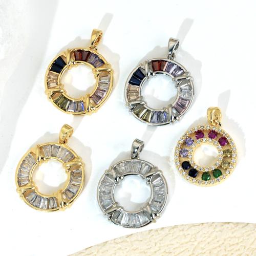 Cubic Zirconia Micro Pave Brass Pendant, Donut, plated, DIY & micro pave cubic zirconia & hollow 