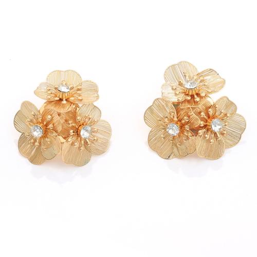 Zinklegierung Ohrstecker, Blume, goldfarben plattiert, für Frau & mit Strass, 37x37mm, verkauft von Paar